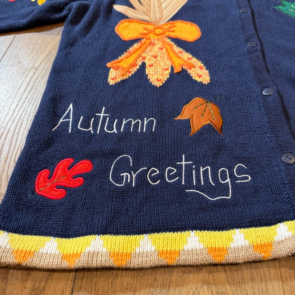 Vintage Y2K Fall Cardigan Fall Leaf Sweater Halloween Sweater Embroidered Leaves - Picture 11 of 17